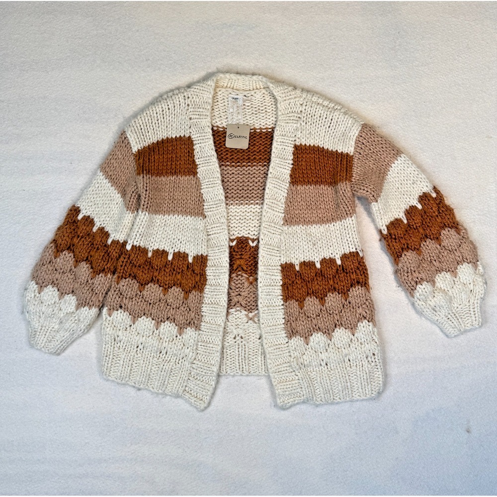 Sadie & Sage Cream Rust Chevron Chunky Knit Sweater Women's Size Small S